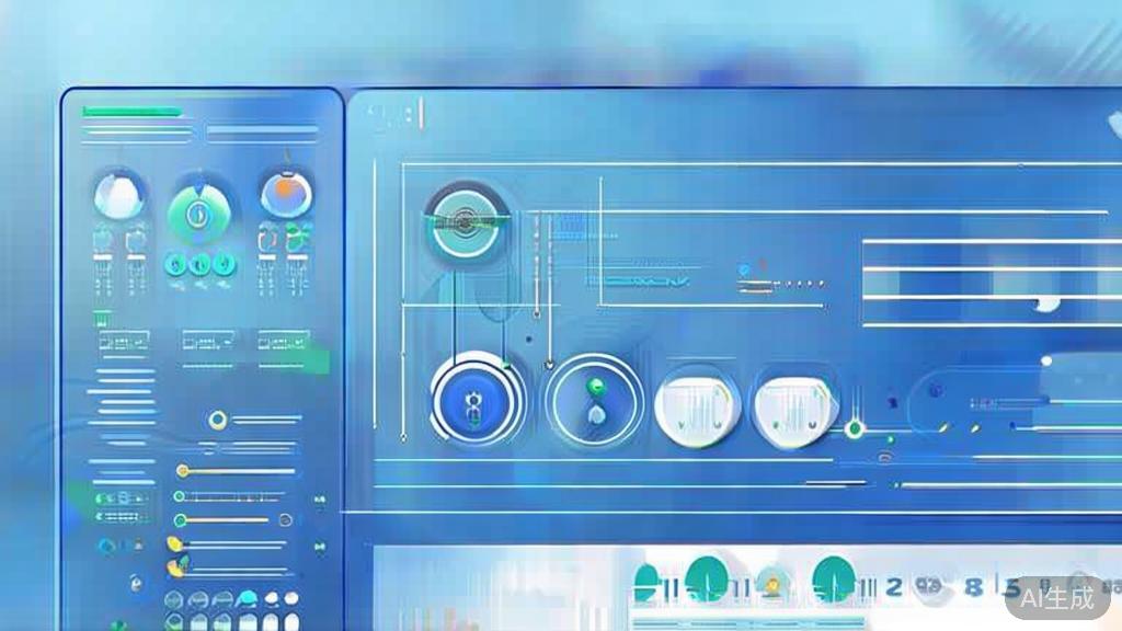Flat vector illustration of AI data analytics, dashboard style, soft blue gradient