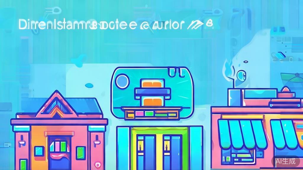 Flat vector illustration of small businesses in a digital landscape, dashboard style, soft blue gradient