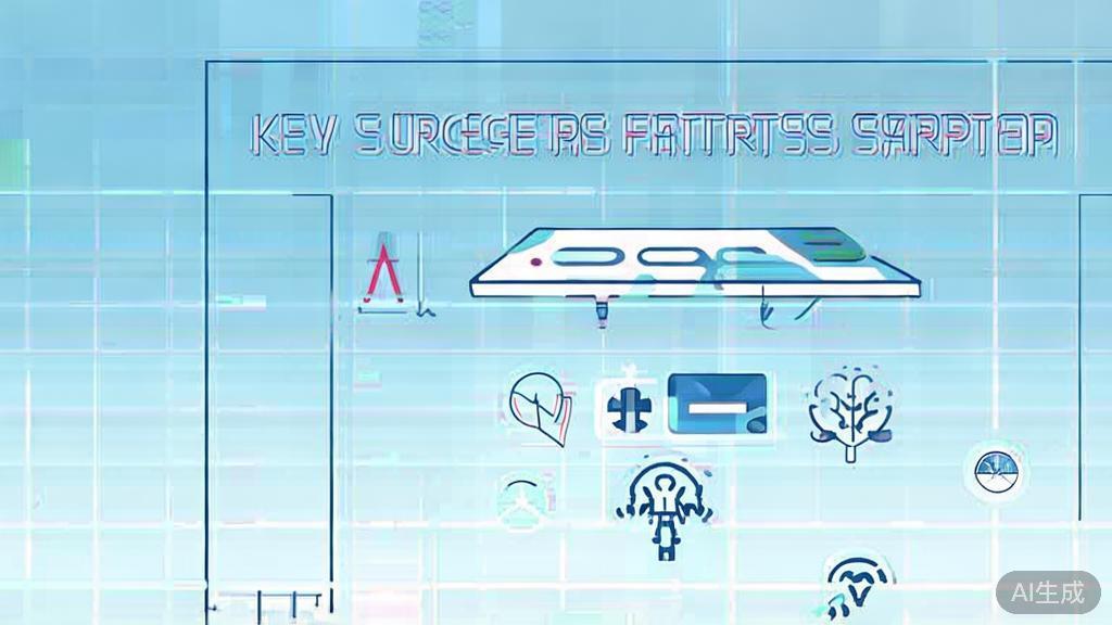 "Flat vector illustration depicting key success factors for AI startups, dashboard style, soft blue gradient"
