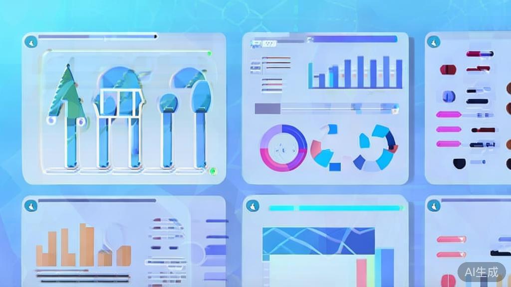 Flat vector illustration of market demand for AI solutions, dashboard style, soft blue gradient