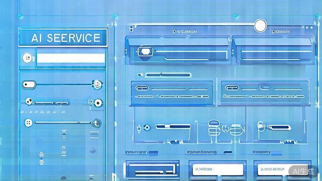 Flat vector illustration of AI service selection, dashboard style, soft blue gradient