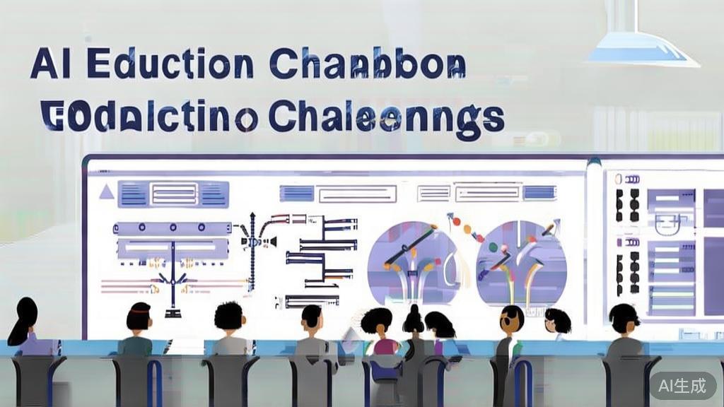 High-quality business illustration regarding AI education challenges, minimal flat design