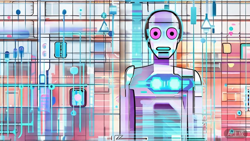 "Flat vector illustration of AI customer service, highlighting efficiency and technology, soft color palette"