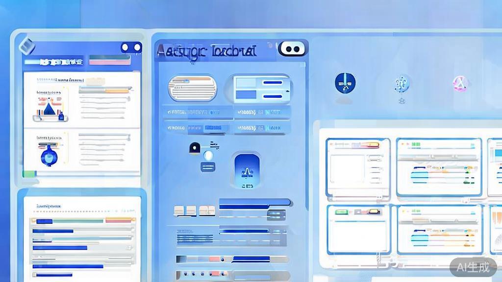 "Flat vector illustration of multichannel interaction with AI, dashboard style, soft blue gradient"