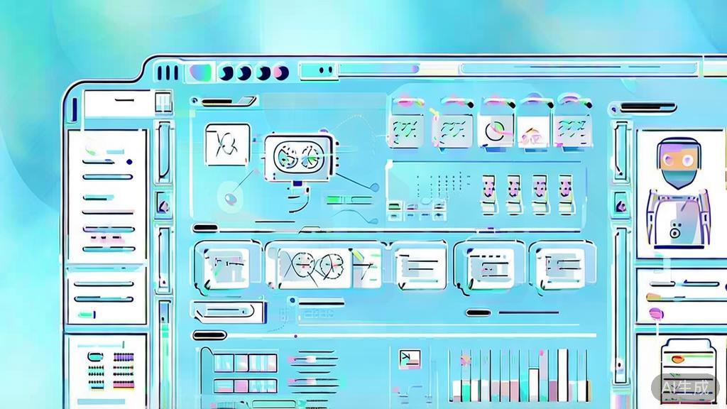 Flat vector illustration of future AI trends in entrepreneurship, dashboard style, soft blue gradient