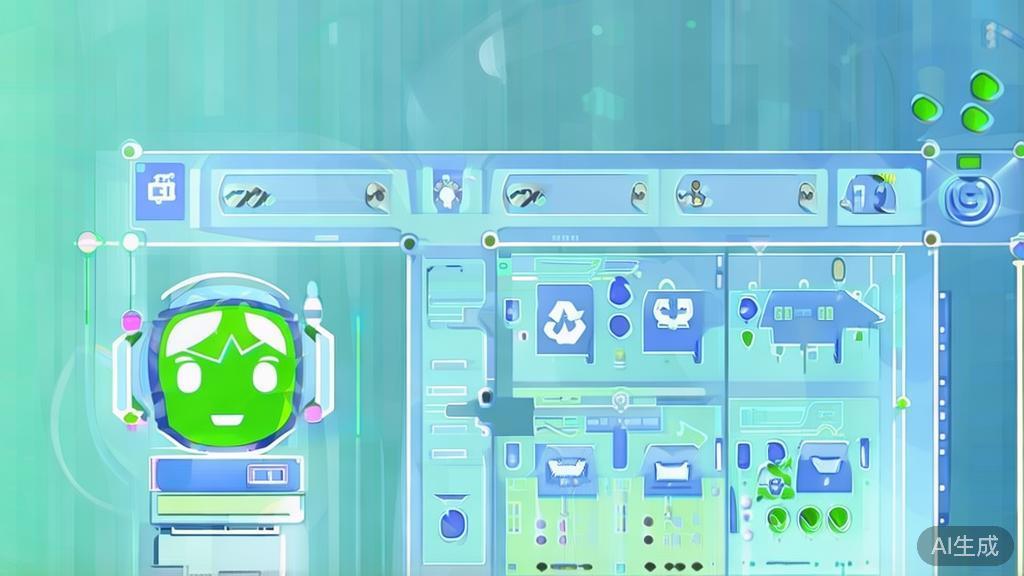 Flat vector illustration of AI in environment protection, dashboard style, soft blue gradient