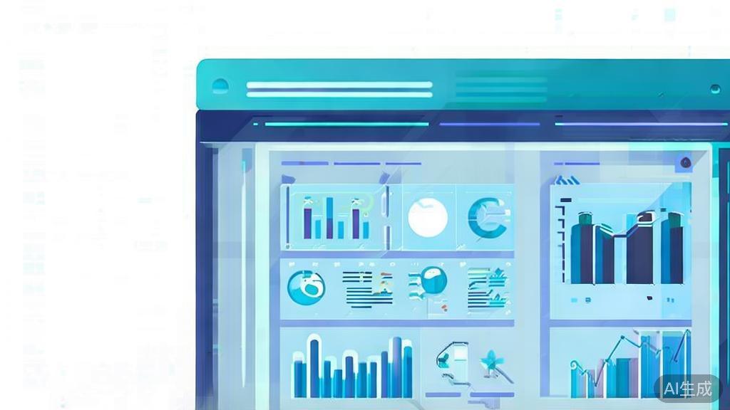 "Flat vector illustration of data analysis in small business, dashboard style, soft blue gradient"