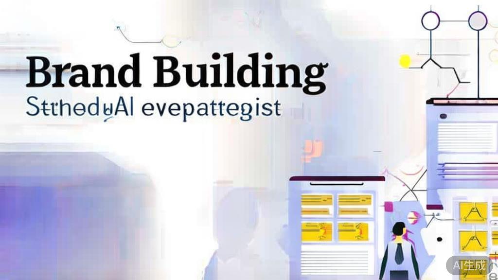 "High-quality business illustration regarding brand building with AI, minimal flat design"