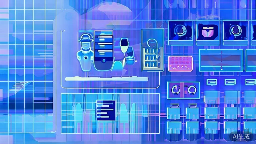 "Flat vector illustration of Independent AI entrepreneurship, dashboard style, soft blue gradient"