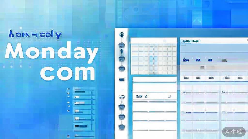 Flat vector illustration of Monday.com, dashboard style, soft blue gradient