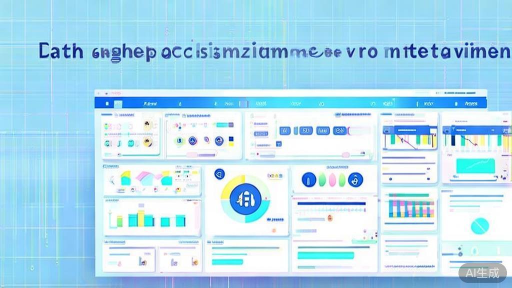 Flat vector illustration of data-driven decision making in project management using AI, dashboard style, soft blue gradient