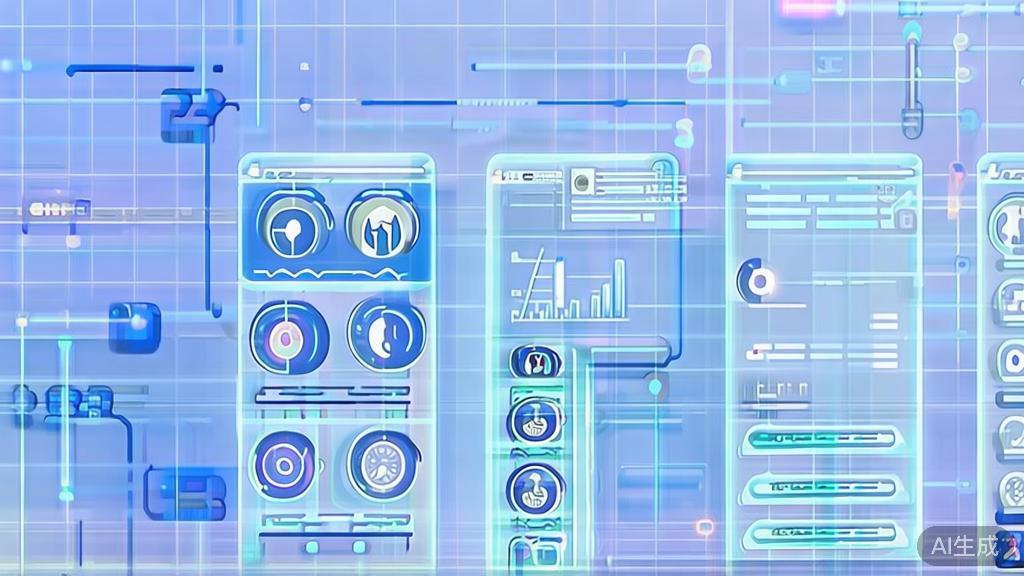"Flat vector illustration of data analysis in AI, dashboard style, soft blue gradient"