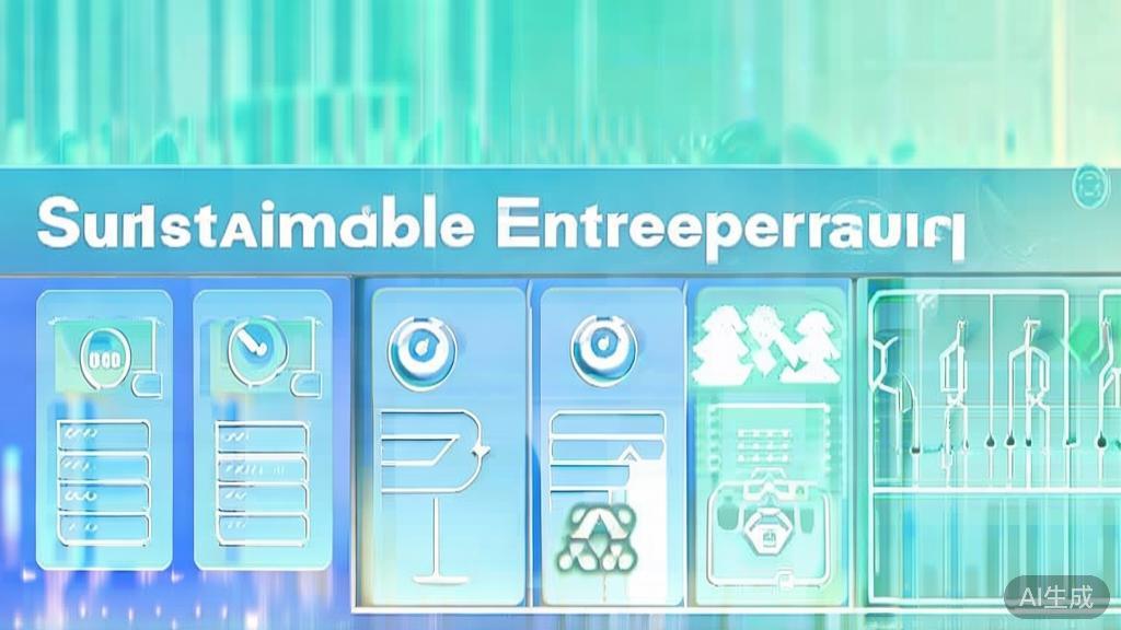 Flat vector illustration of sustainable operations in entrepreneurship, dashboard style, soft blue gradient