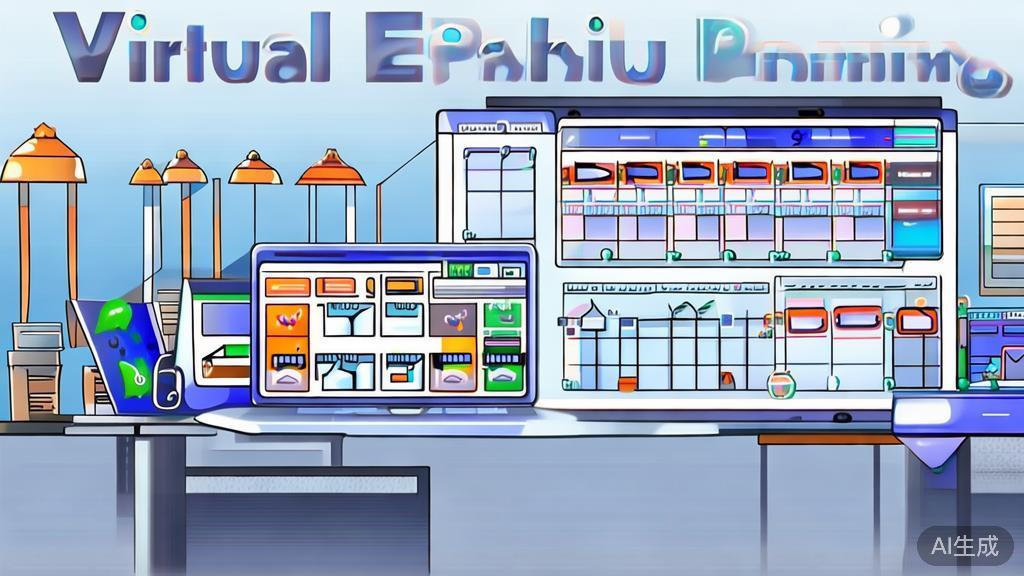 "Flat vector illustration of virtual event planning, corporate theme"