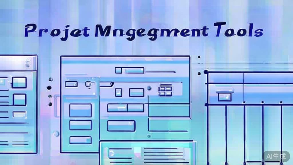 "Flat vector illustration of project management tools, soft blue gradient"