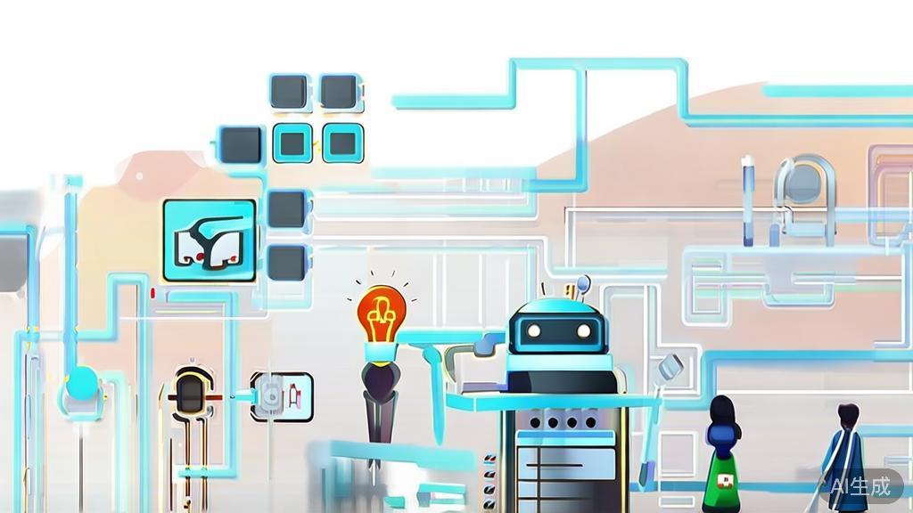 Flat vector illustration of continuous learning and adaptation in AI tools usage, corporate style