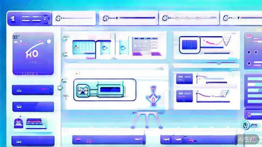 Flat vector illustration of AI in marketing, dashboard style, soft blue gradient