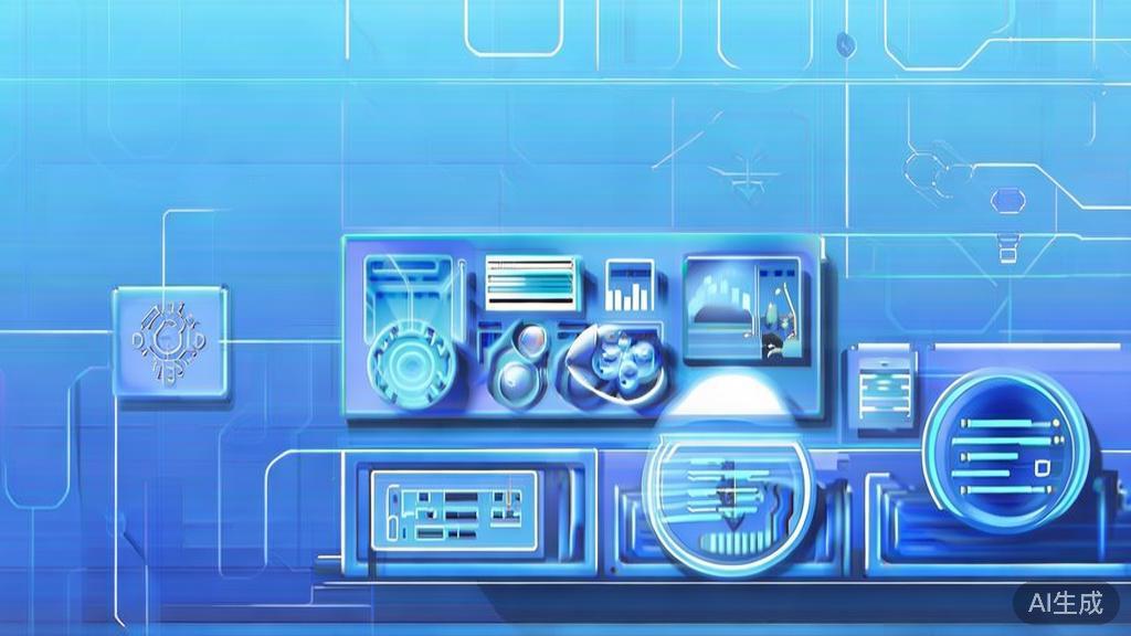 Flat vector illustration of AI tools, dashboard style, soft blue gradient