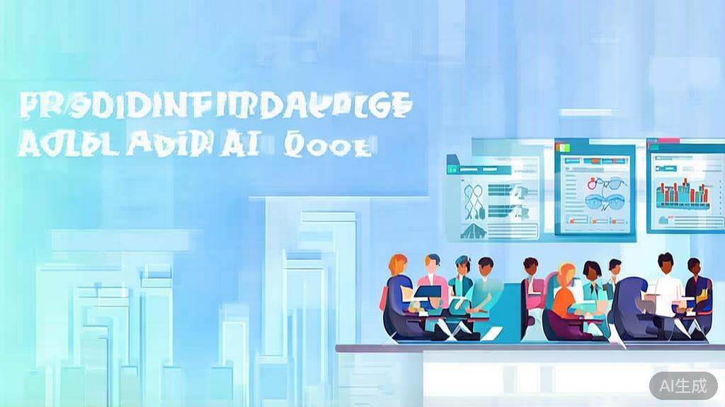 Flat vector illustration of team training on AI tools, dashboard style, soft blue gradient