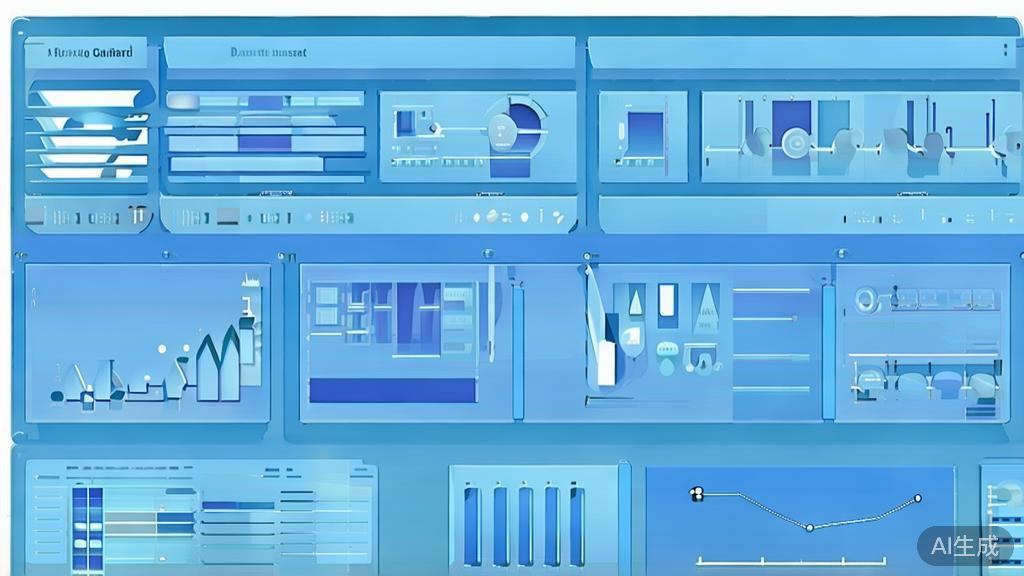 Flat vector illustration of market research tools, dashboard style, soft blue gradient