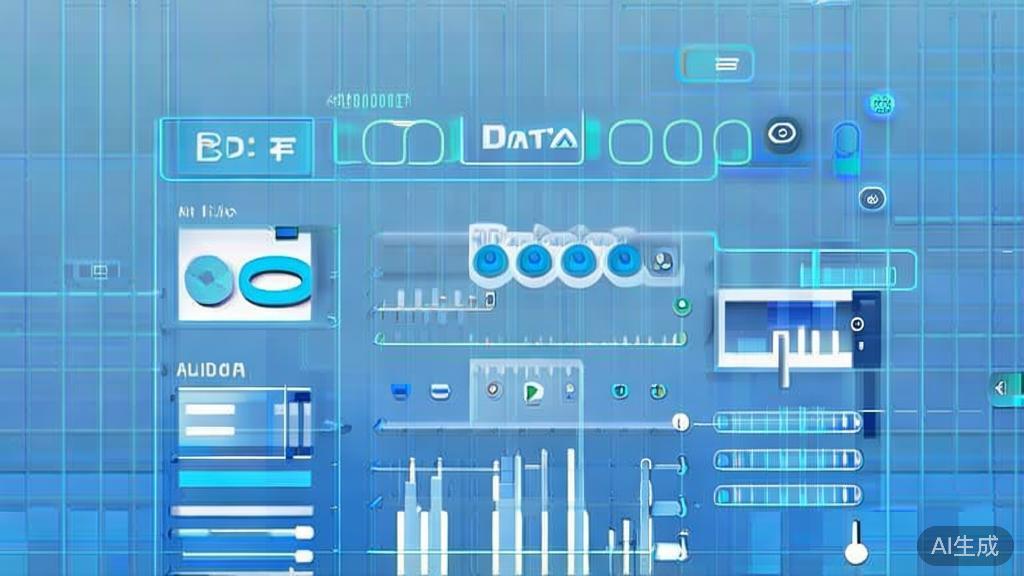 Flat vector illustration of data analysis tools, dashboard style, soft blue gradient