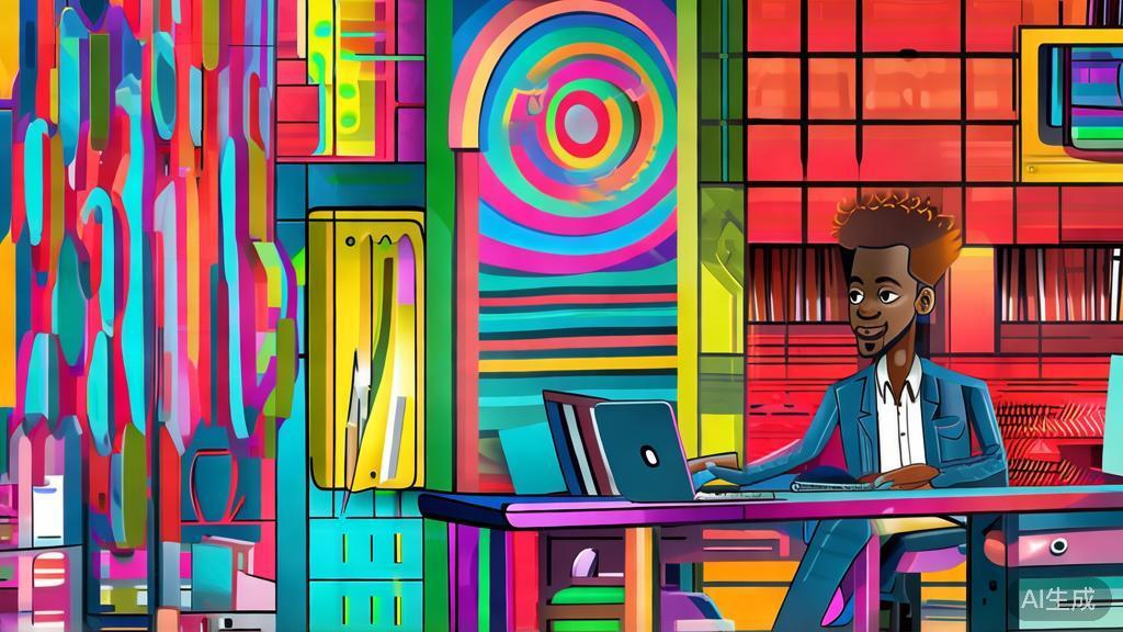 High-quality business illustration of a student working on a business plan using online tools, corporate Memphis style