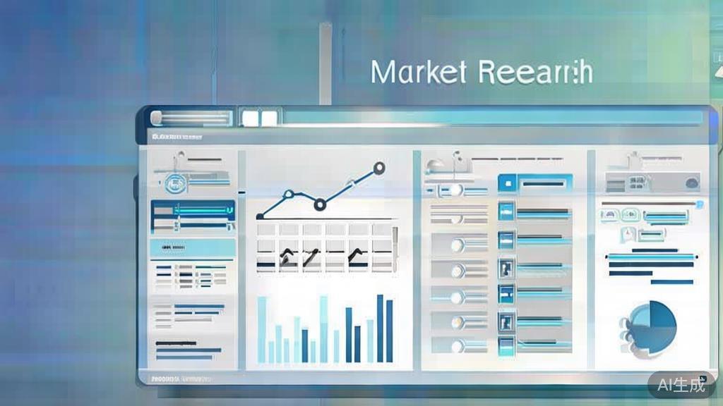 Flat vector illustration of market research, dashboard style, soft blue gradient