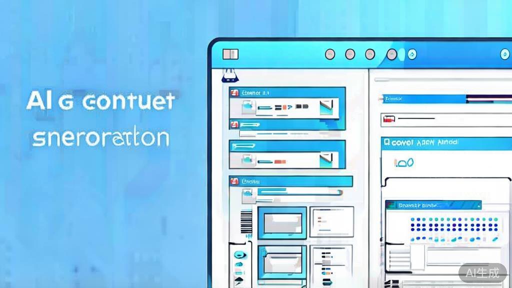 Flat vector illustration of content generation using AI, dashboard style, soft blue gradient