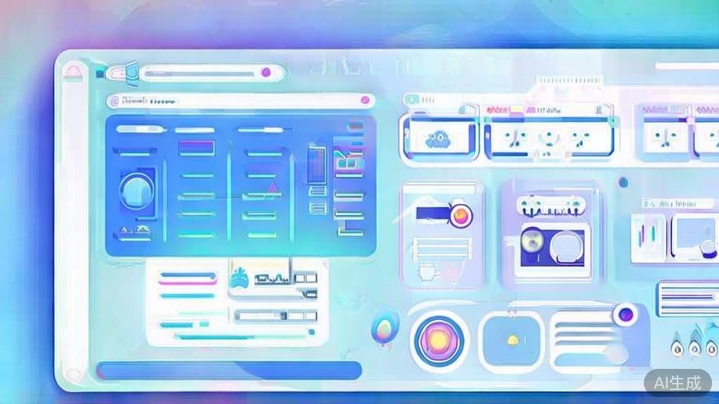 Flat vector illustration of educational technology using AI, dashboard style, soft blue gradient