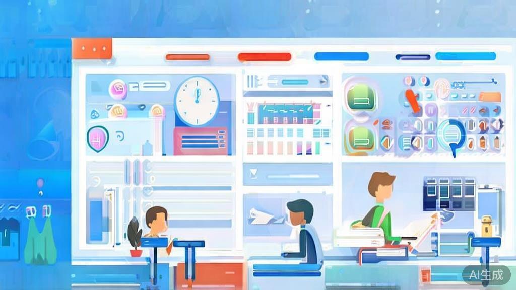 "Flat vector illustration of team collaboration, dashboard style, soft blue gradient"