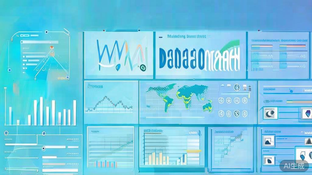 Flat vector illustration of market analysis using AI, dashboard style, soft blue gradient