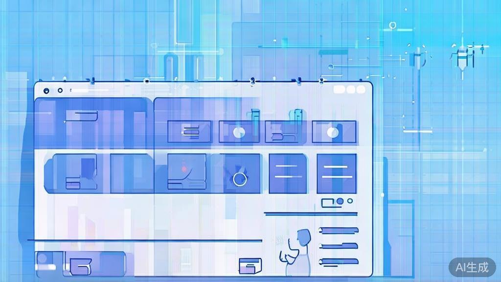 Flat vector illustration of continuous learning with AI tools, dashboard style, soft blue gradient