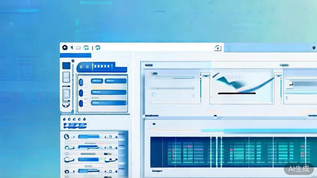 Flat vector illustration of AI video editing software, dashboard style, soft blue gradient