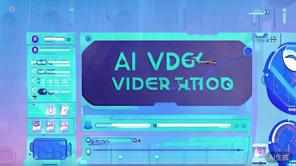Flat vector illustration of AI in video editing, dashboard style, soft blue gradient