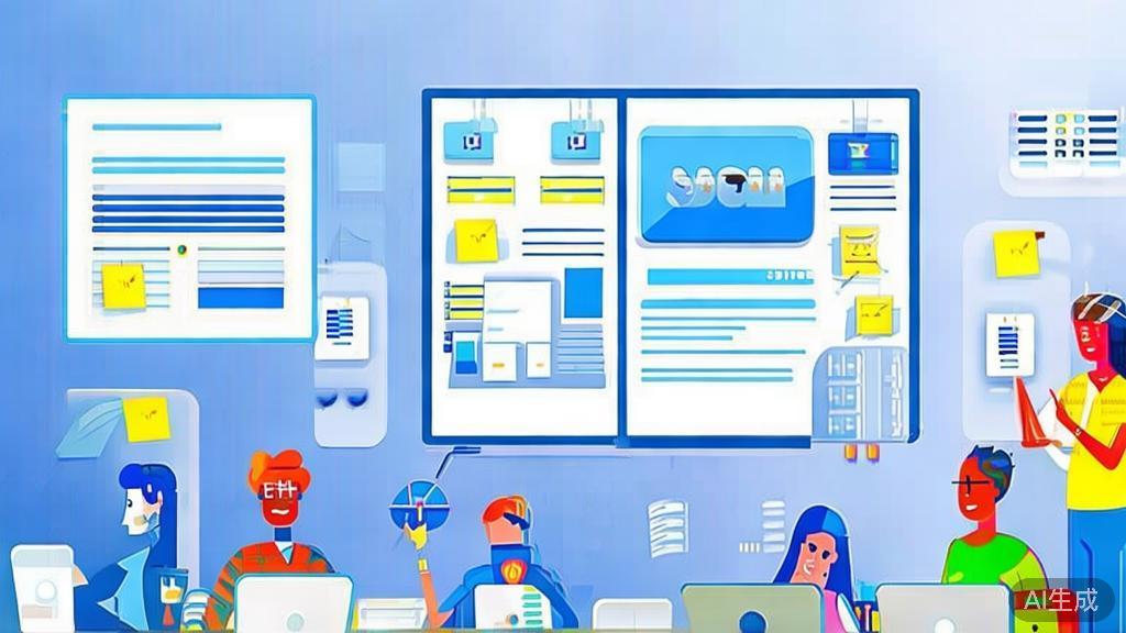 Flat vector illustration of university students brainstorming business ideas together, dashboard style, soft blue gradient