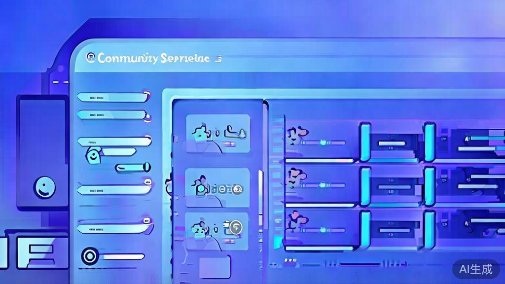 Flat vector illustration of community service platform, dashboard style, soft blue gradient