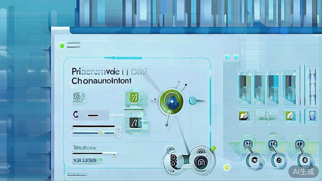 Flat vector illustration of ethical considerations in AI technology, dashboard style, soft blue gradient