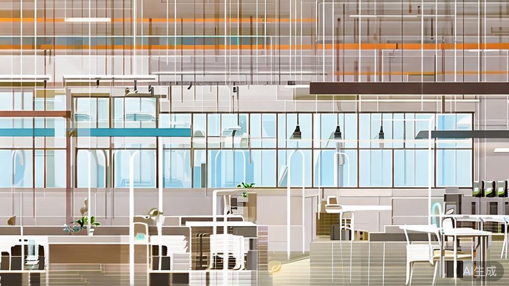 High-quality business illustration regarding a co-working space, minimal flat design