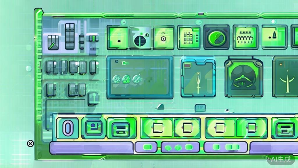 "Flat vector illustration of green technology concepts, dashboard style, soft blue gradient"