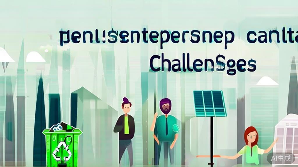 "High-quality business illustration regarding challenges in green entrepreneurship, minimal flat design"