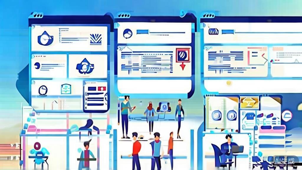 Flat vector illustration of teamwork and collaboration in business, dashboard style, soft blue gradient