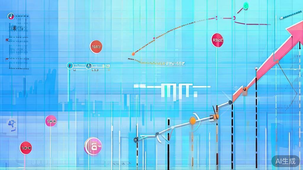 Flat vector illustration showing the success trajectory of a startup using AI, dashboard style, soft blue gradient