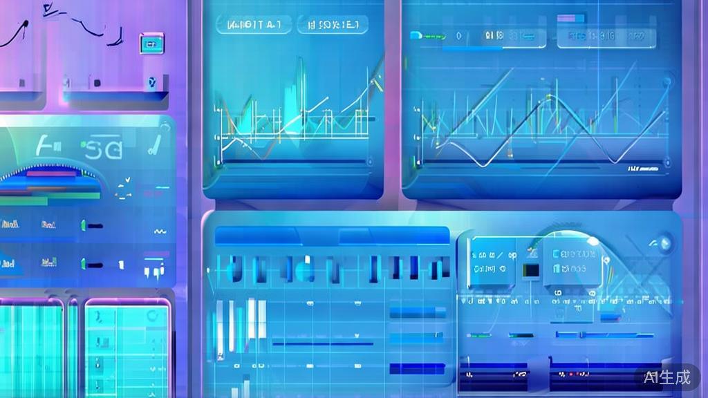 "Flat vector illustration of market analysis using AI technology, dashboard style, soft blue gradient"