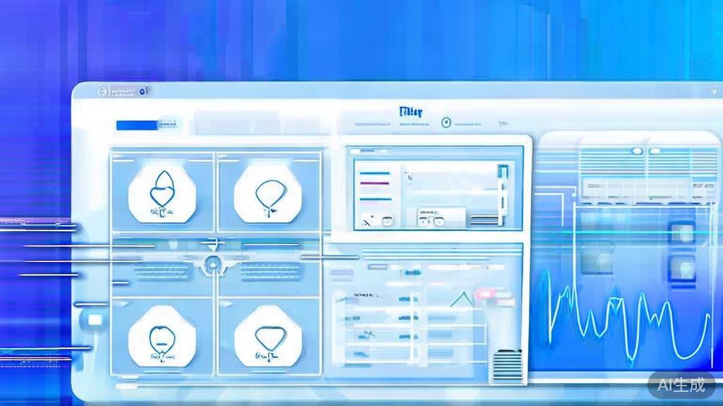 Flat vector illustration of health technology startup, dashboard style, soft blue gradient