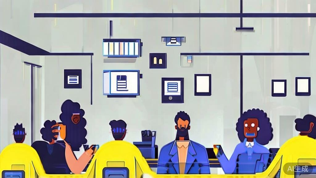 "High-quality business illustration regarding team communication, showing a diverse group in a meeting, minimal flat design"