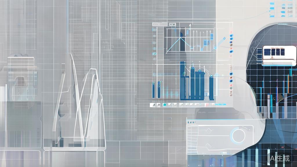 "High-quality business illustration showing AI financial advisor, with graphs and investment analysis elements, minimal flat design"
