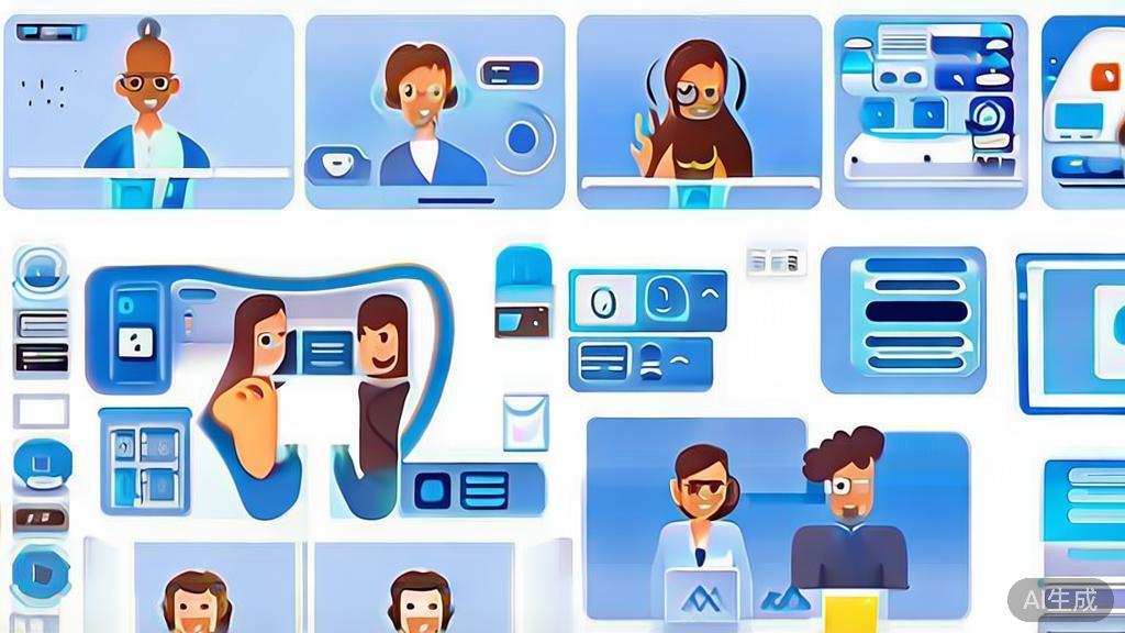 Flat vector illustration of female entrepreneurs using AI tools, dashboard style, soft blue gradient