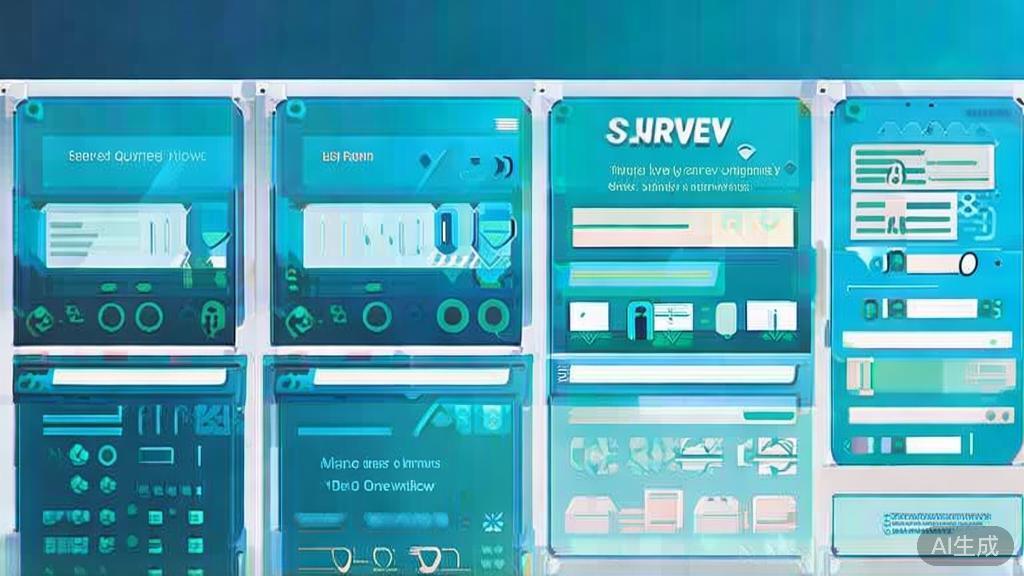 Flat vector illustration of survey and interview methods, dashboard style, soft blue gradient