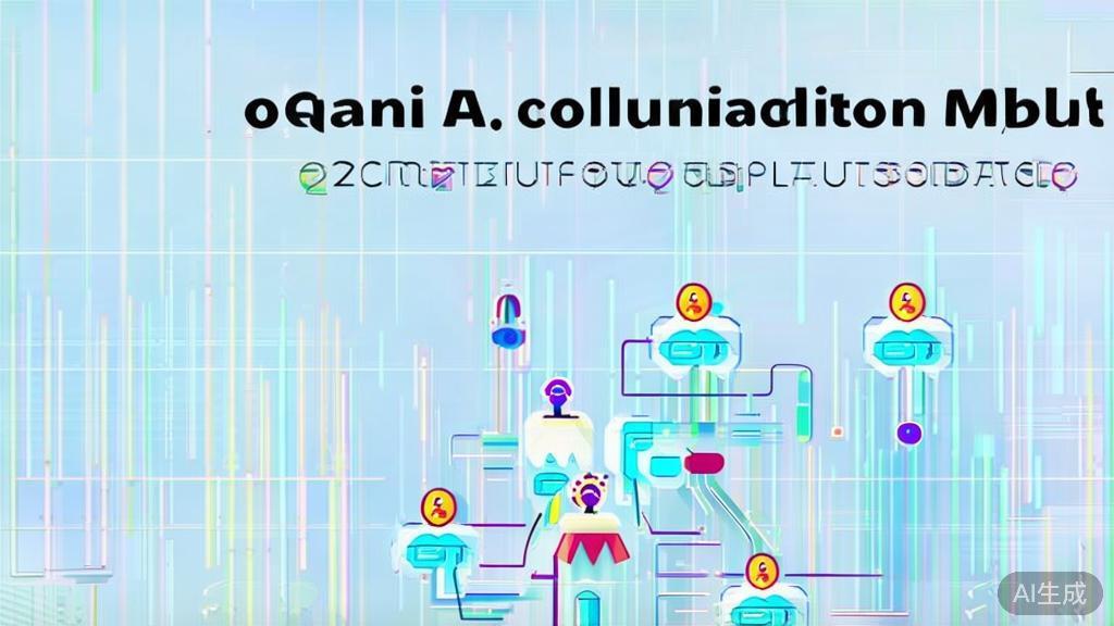 "Flat vector illustration of OpenAI's collaborative model, depicting community participation and open innovation, soft blue gradient"