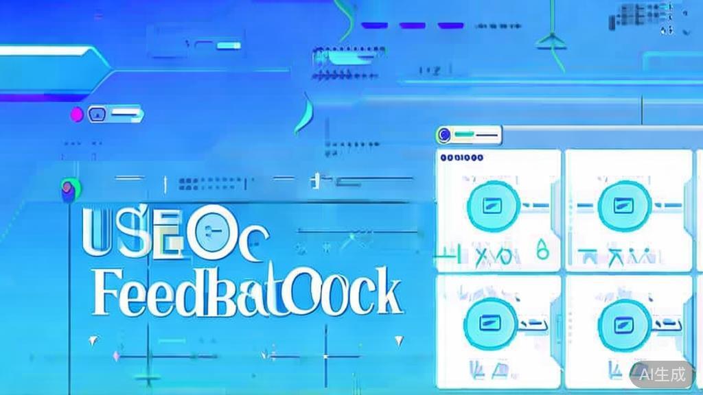 "Flat vector illustration of user feedback process in AI startups, dashboard style, soft blue gradient"